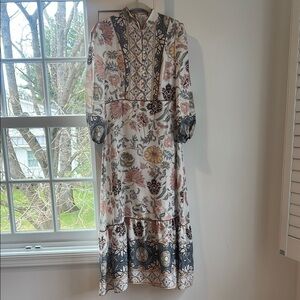 Boho Floral Maxi Dress - White with Pink & Yellow Floral Print